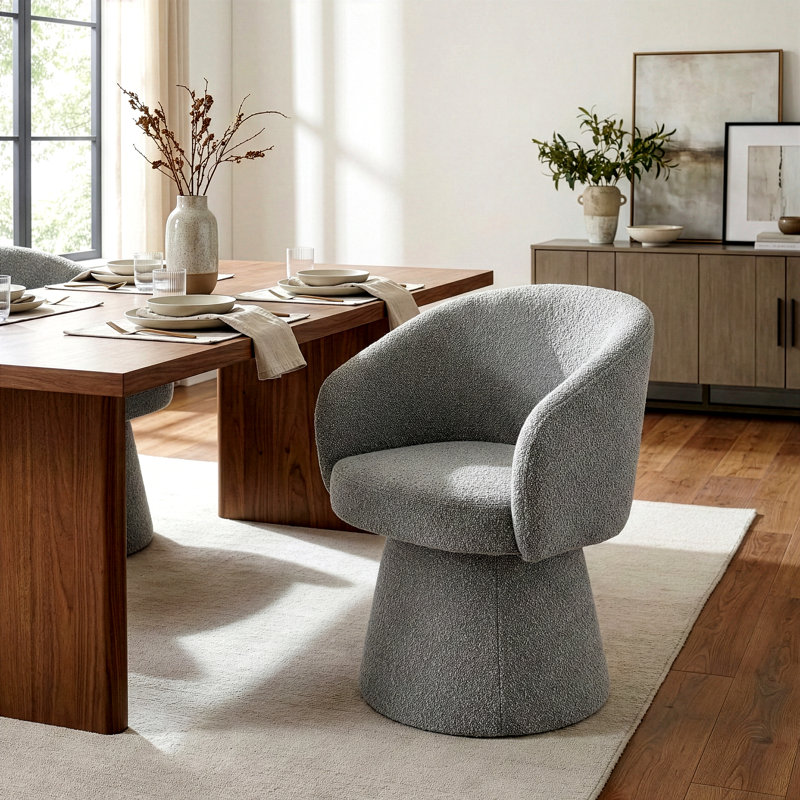 Belle Boucle Fabric Dining Chair with Swivel Base, Gray