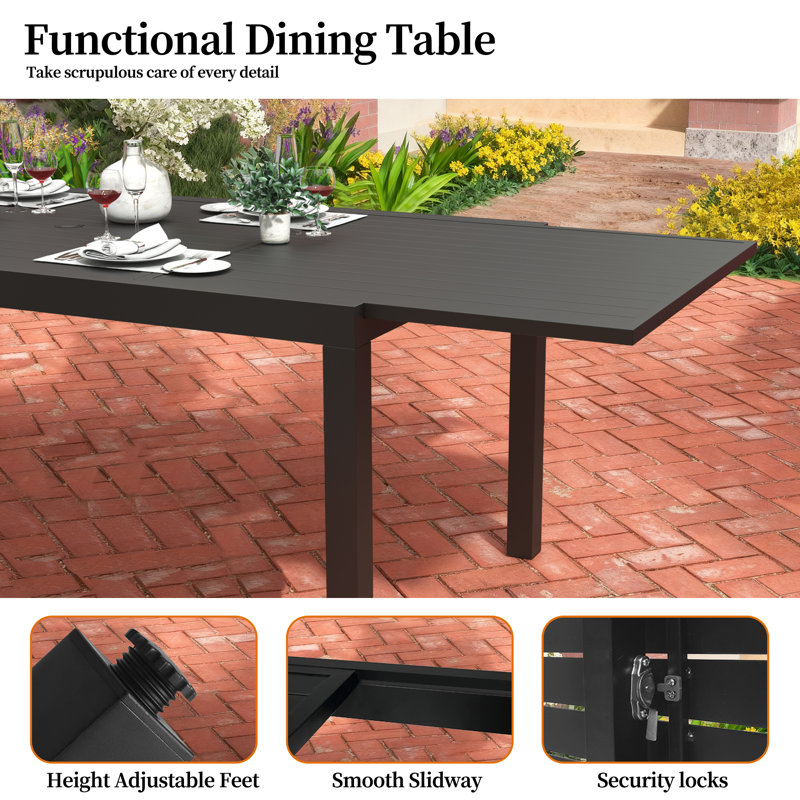 Outdoor Expandable Dining Table, All Aluminum Rectangle Patio Table with Safety Locks & Adjustable Legs, 106" L X 35" W