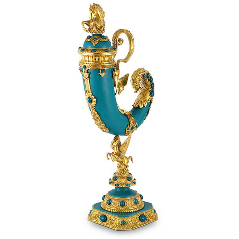 Blue Porcelain & Bronze Pegasus Cornucopia Vase, 34" Tall Mythical Statement Piece — Large Vintage-Style Centerpiece for Living Room, Entryway & Dining Area