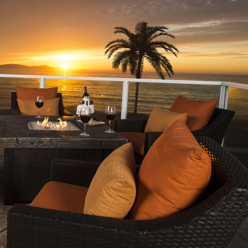 Deco Motion Fire 5 Piece Deep Seating Group with Cushion, Spectrum Cayenne Sunbrella® Plainweave
