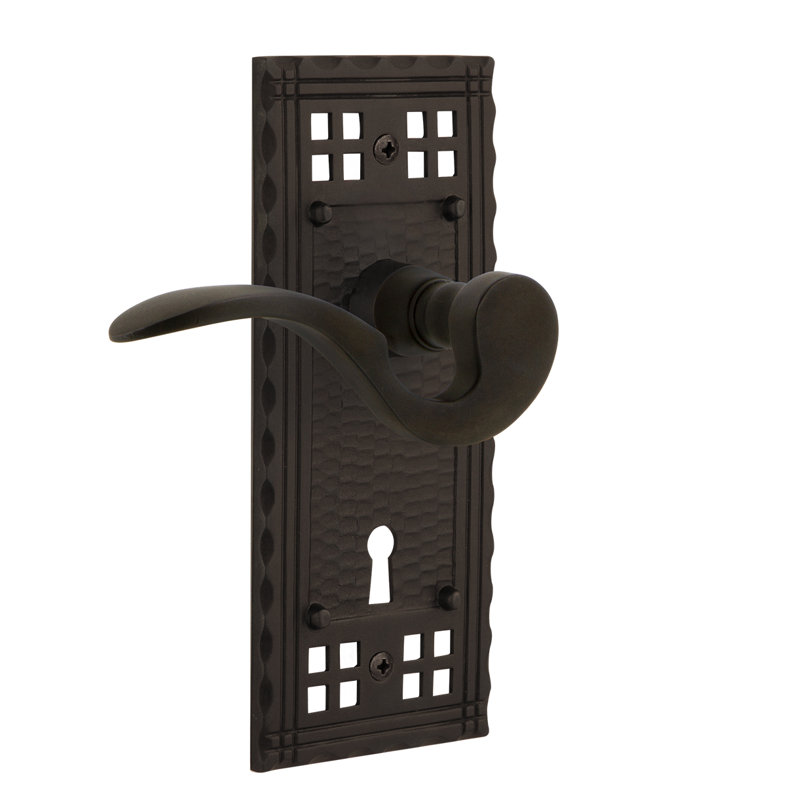 Craftsman Plate Single Dummy with Decorative Keyhole and Manor Lever, Oil-Rubbed Bronze, Right Handed