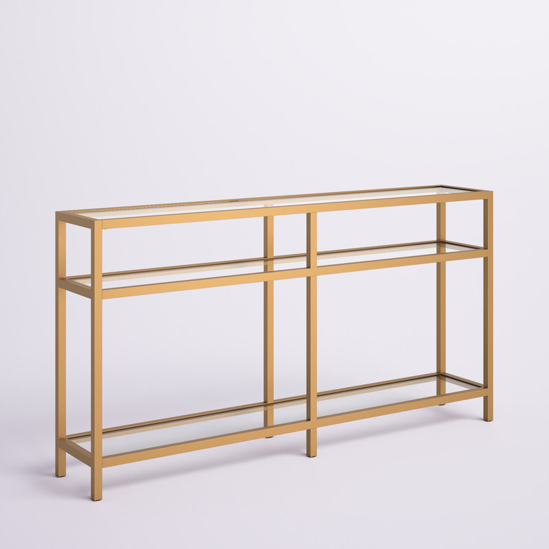 Ceno Glass Top Console Table, Brass, 29" H x 55" W x 10" D