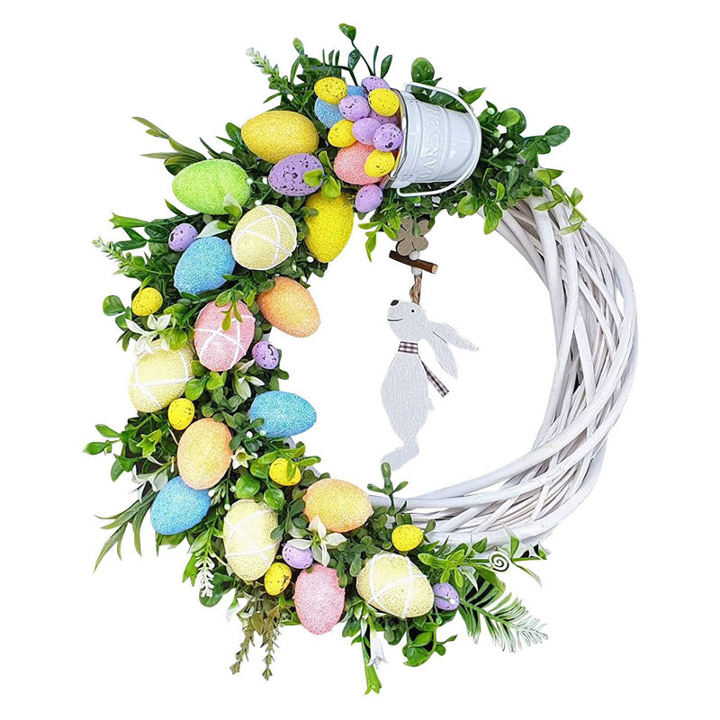 Couronne décorative de 1 pièce porte de Pâques, couronne décorative de 15,75 pouces œufs colorés, modèle œufs colorés