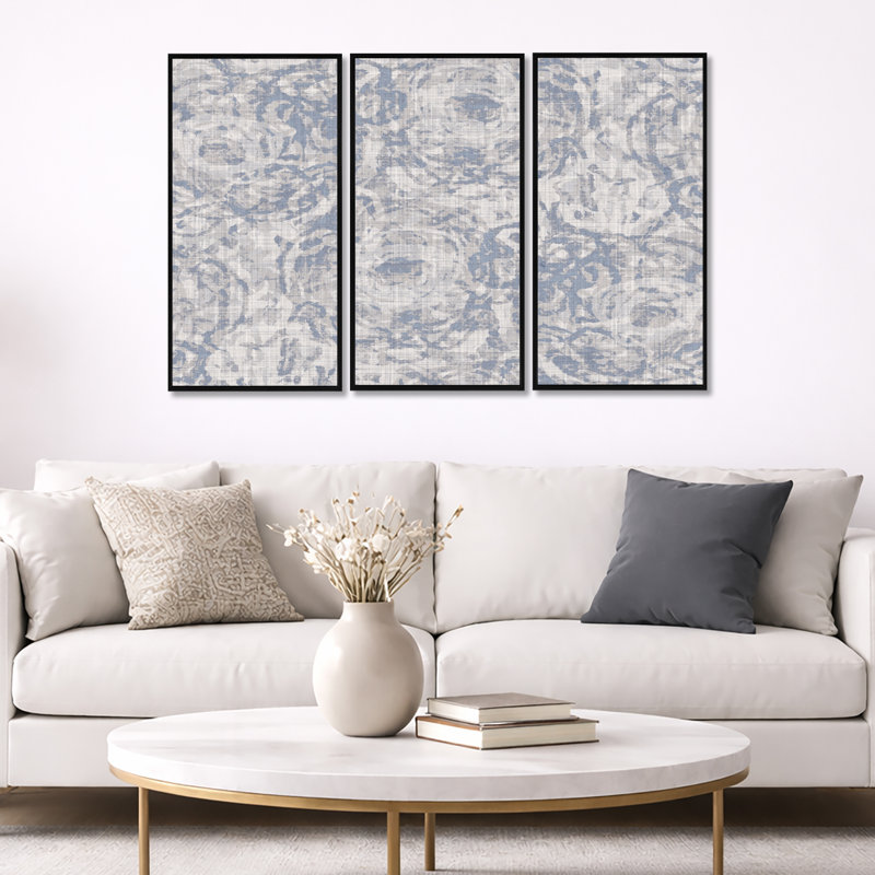 Ensemble de 3 reproductions d'art sur toile encadrées rétro "Modern Farmhouse Flower IV", H 32 po x l 48 po