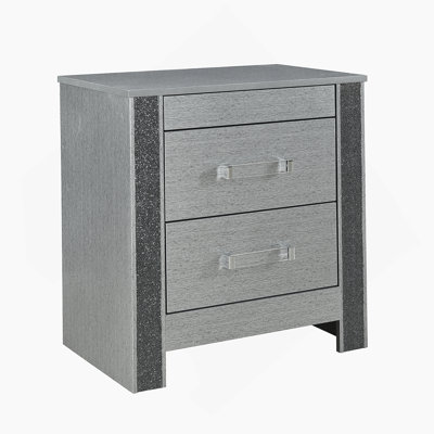 Table de chevet exquise avec compartiment à bijoux caché, poignées de bar en acrylique, détails scintillants et tiroirs spacieux pour une chambre à coucher élégante