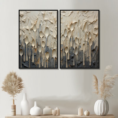 Beige And Grey Utensils - Utensils Large Canvas Prints