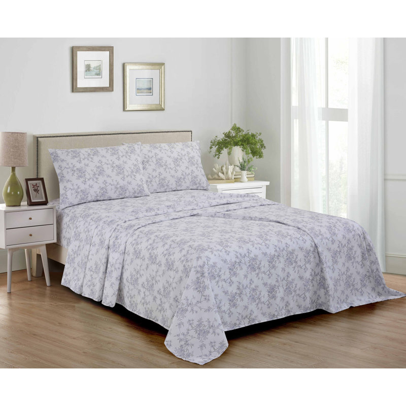Swift Home High Quality Printed Microfibre Sheet Set, Purple Floral, Full Sheet Set with 2 Pillowcases