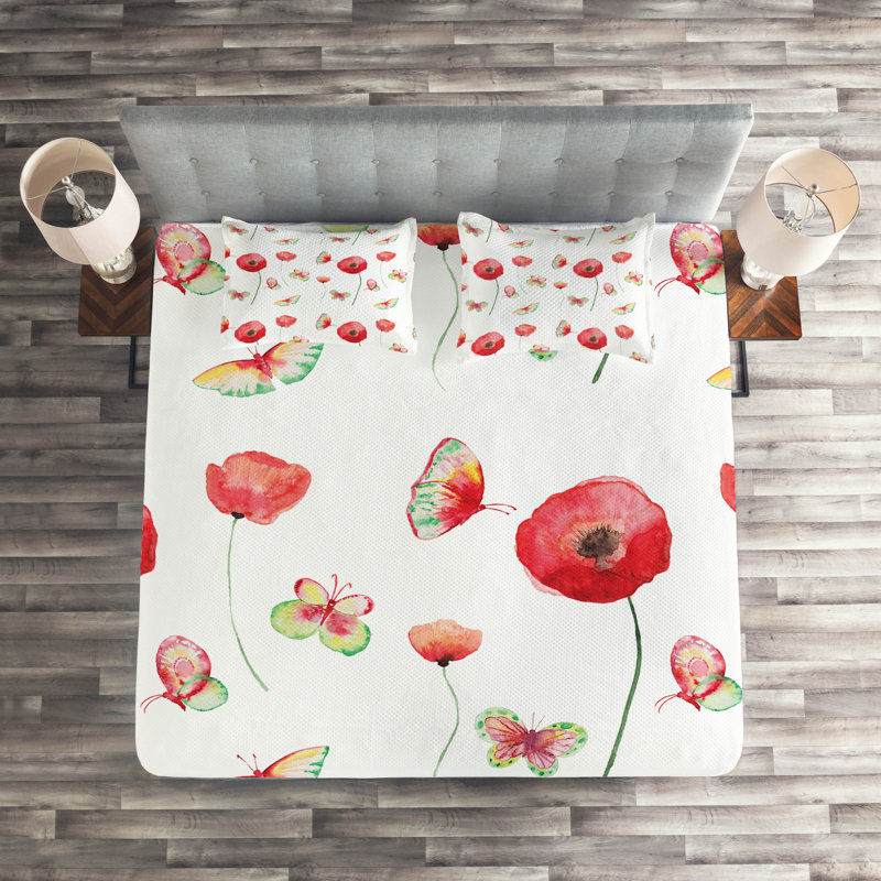 Poppy Farmhouse / Country Polyester Floral Coverlet