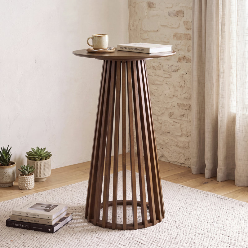 Table de bar ronde moderne de 43,5 po de hauteur, table de bar en bois massif pour la salle à manger, Noyer