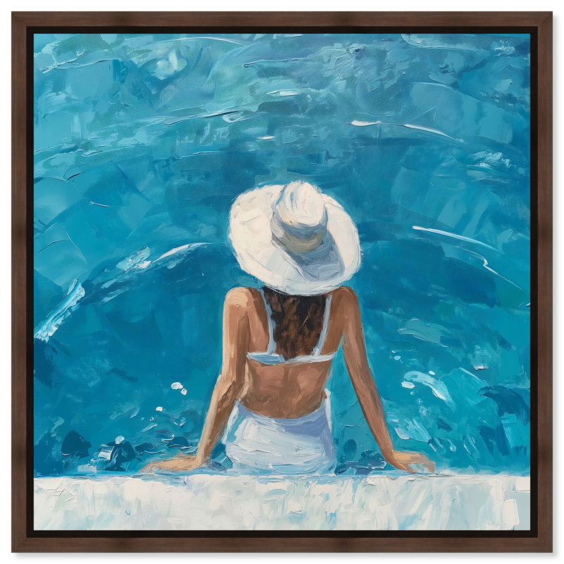 Art moderne de plage sur toile au bord de la piscine par Art Remedy, Cadre noir, H 13 po x l 13 po