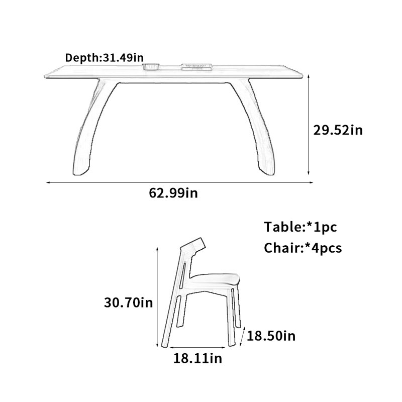 Table de salle à manger de style rétro, H 29,52 po x L 62,99 po x l 31,49 po
