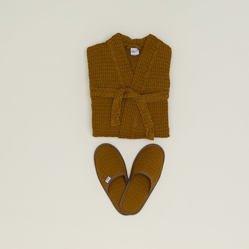 Pantoufles simples en coton gaufré, Grand, Bronze