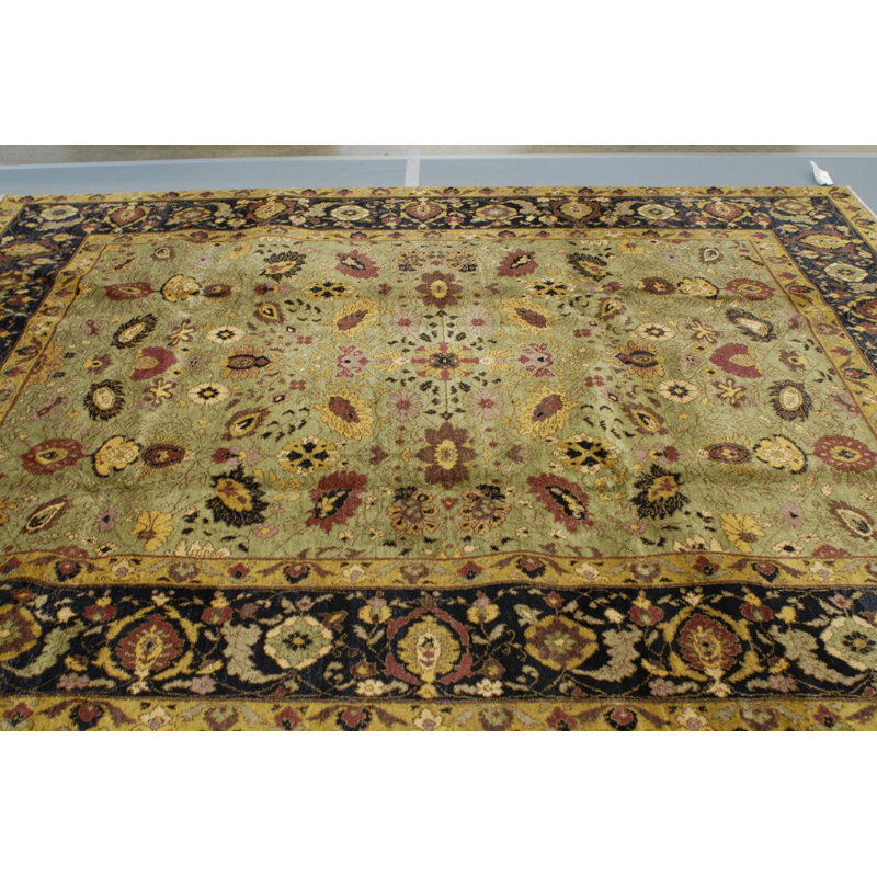 Jasmine Wool Oriental Area Rug in Black/Green, Rectangle 9' x 12'