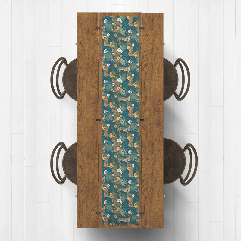 Ayvrie Rectangle Floral Polyester Table Runner, 72" L x 16" D, Teal