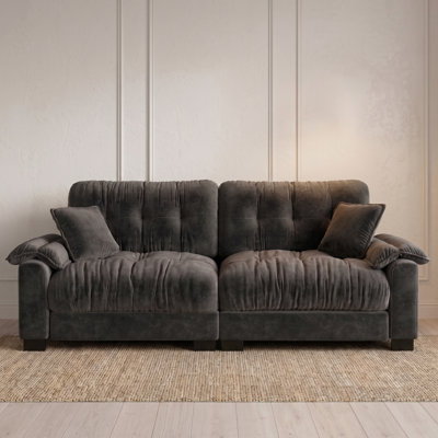 Canapé plissé 94 po à 3 places avec support à ressorts et coussins en mousse haute densité 94 po