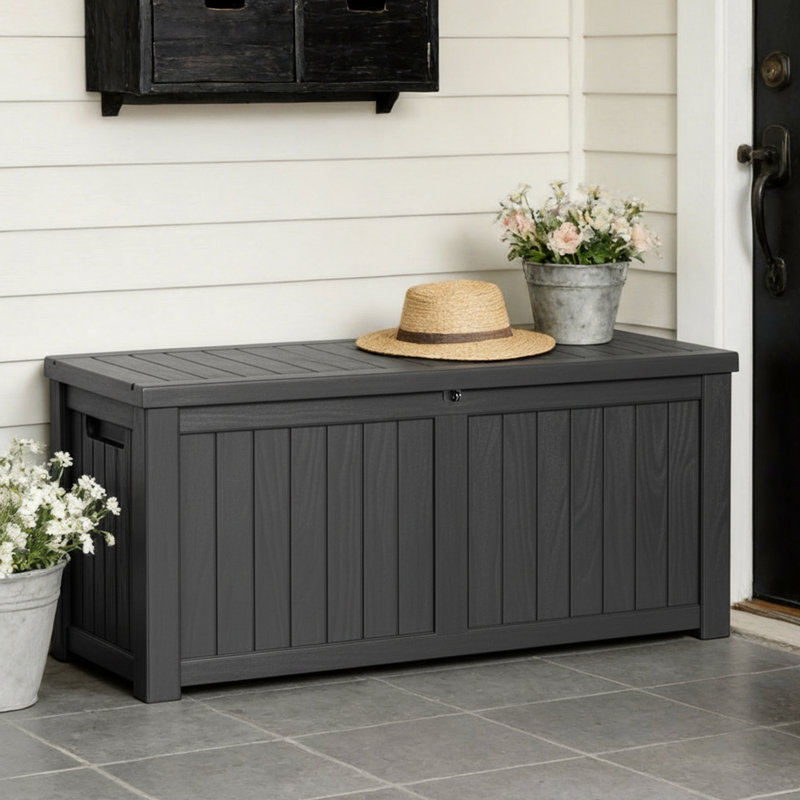 120-Gallon Resin Deck Box – Lockable, Waterproof Outdoor Storage, Black