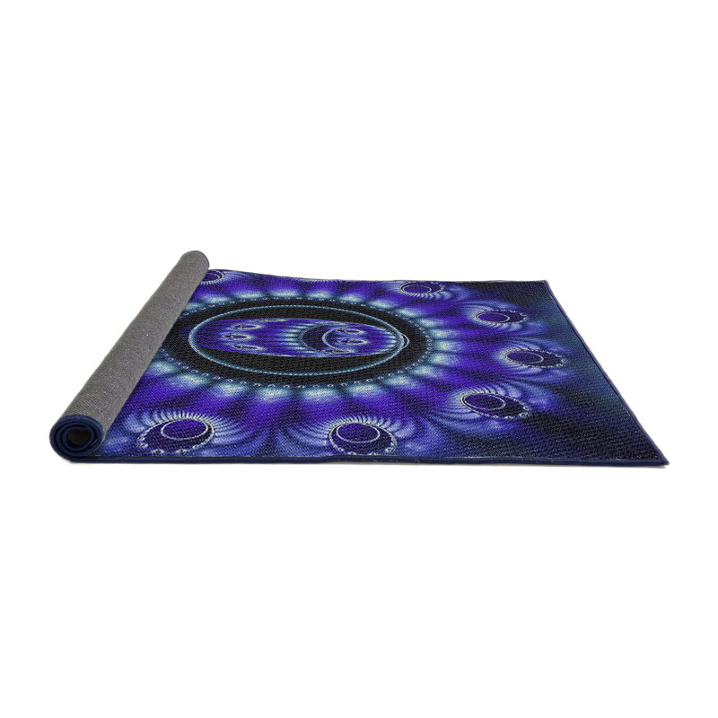 Tapis bleu/noir tissé à la machine, Rond 8 pi
