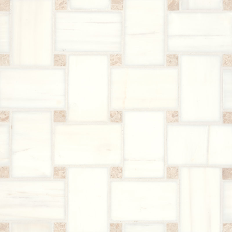 Jumbo Basketweave 12" x 12" Matte Marble Mosaic Floor and Wall Tile, White/Beige
