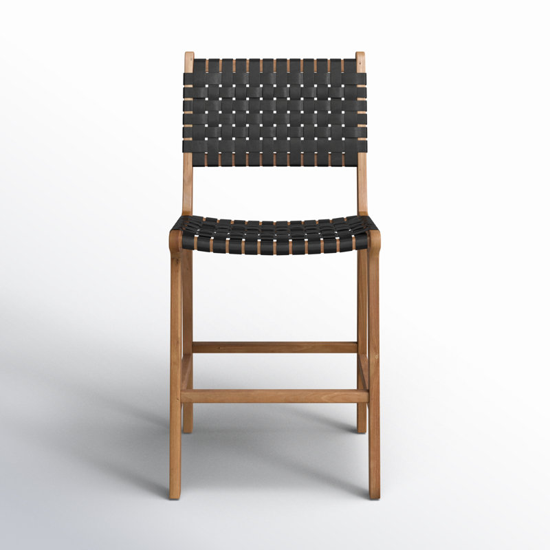 Tabouret de comptoir 23 po Valeria, Cuir noir / structure en bois naturel
