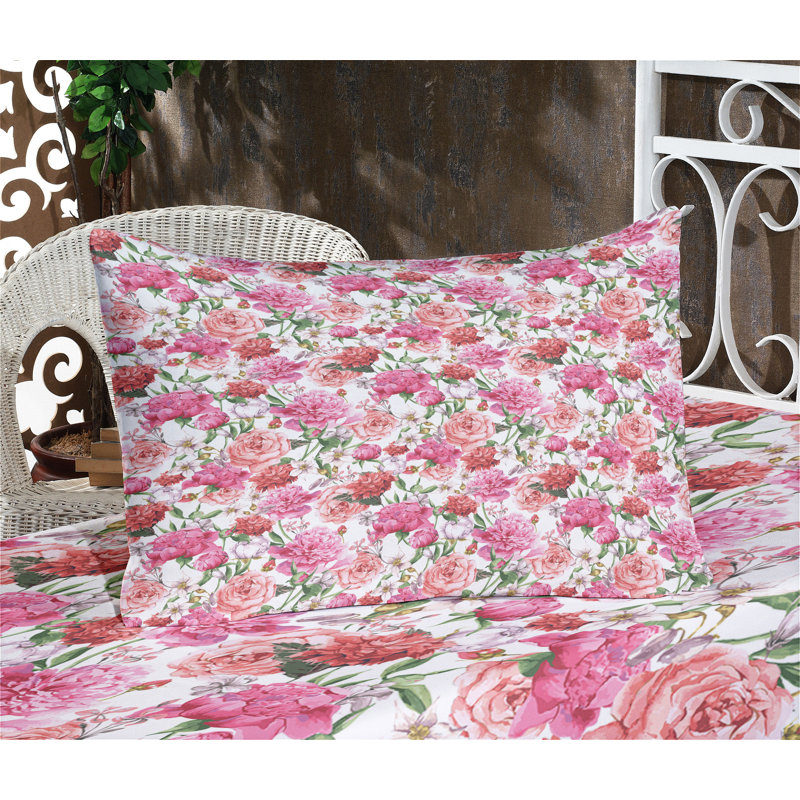 Ensemble de draps et taies décoratives Ambesonne Shabby Flora, rose pâle / rose vif
