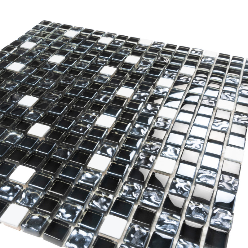 11.7" x 11.7" Grid Mosaic Wall & Floor Tile, Blue/Silver