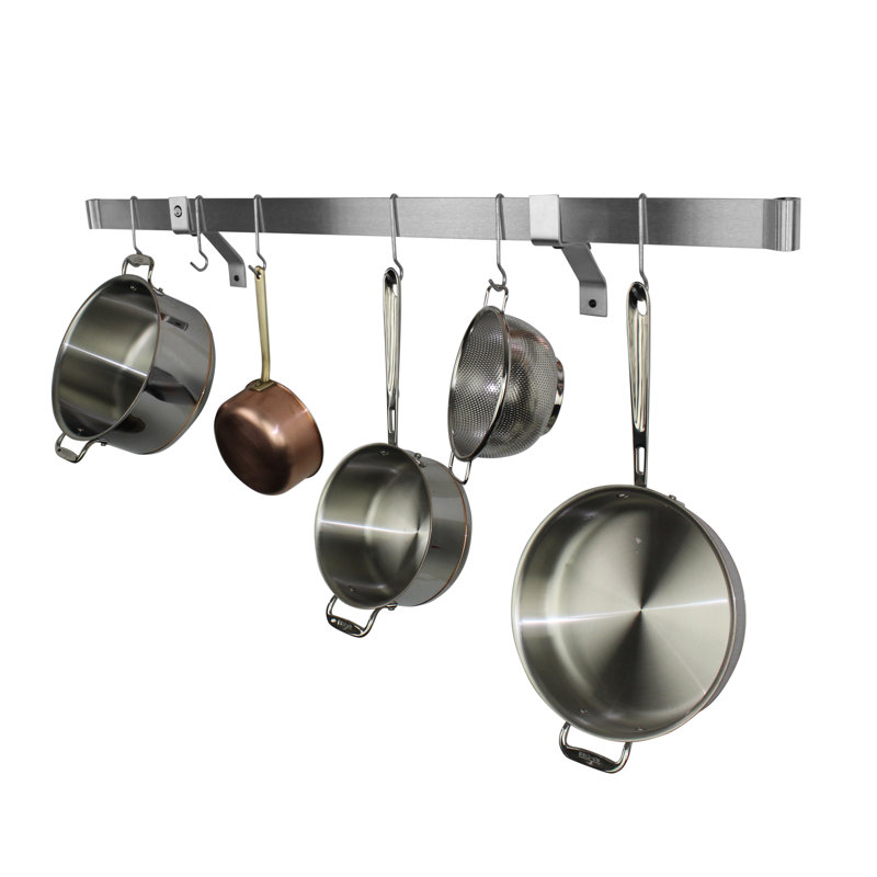 Premier Handcrafted Wall Mounted Pot Rack, 2" H x 36" W x 25" D, Stainless Steel