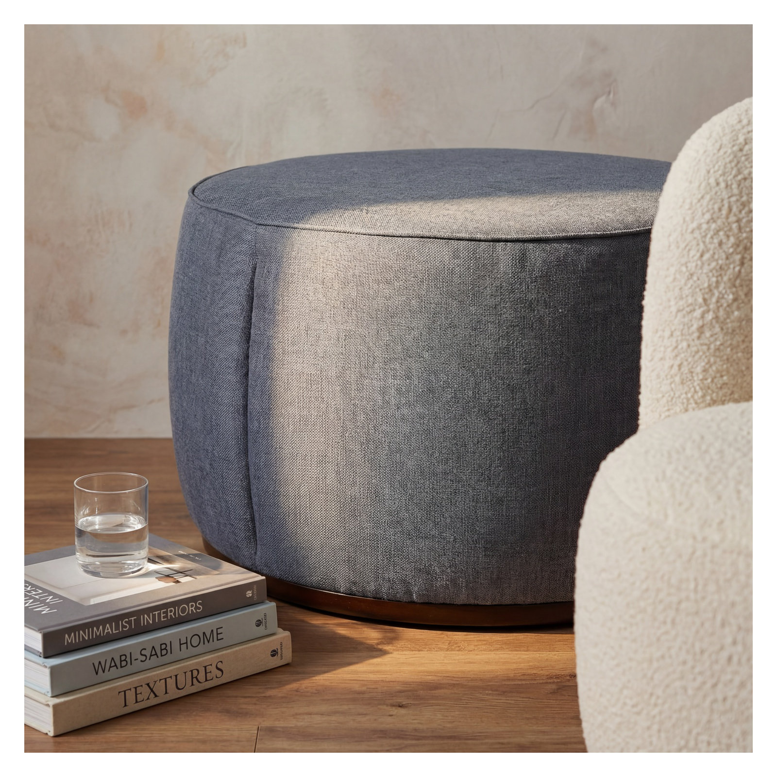 Alexandria 36" Round Ottoman, Gray Polyurethane/Polyester