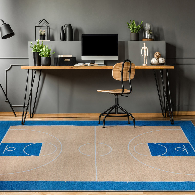 Tapis bleu clair Kehr Basketball Sports, Rectangle 3 pi 3 po x 5 pi