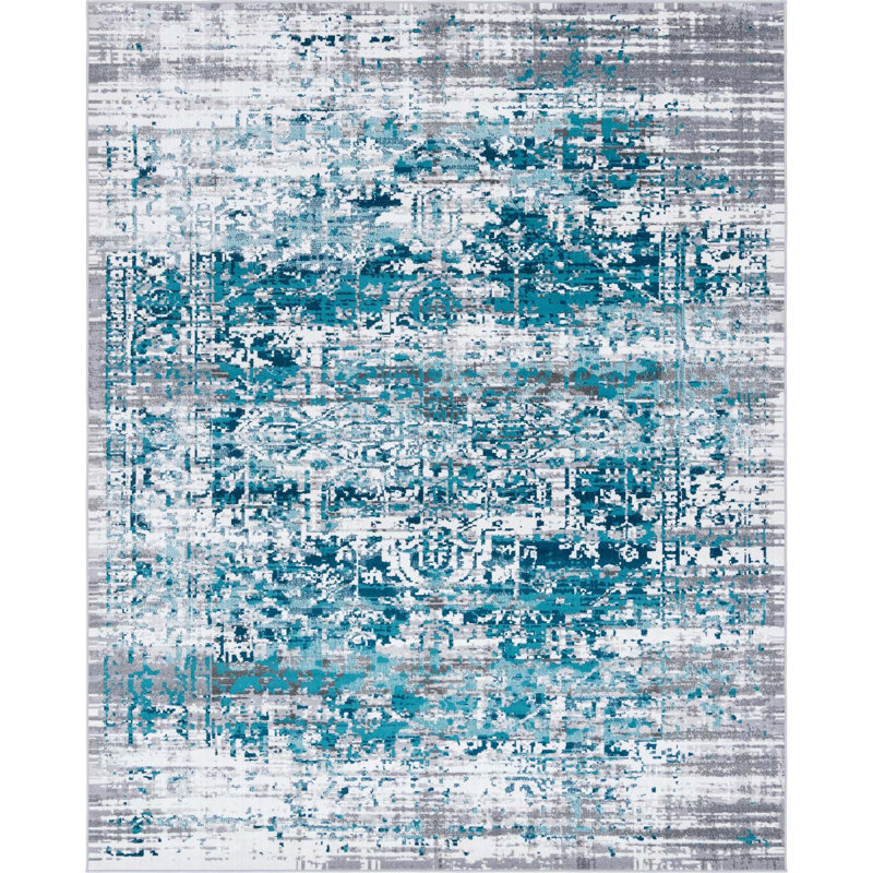 Tapis bleu abstrait Dota, Rectangle 7 pi 10 po x 10 pi