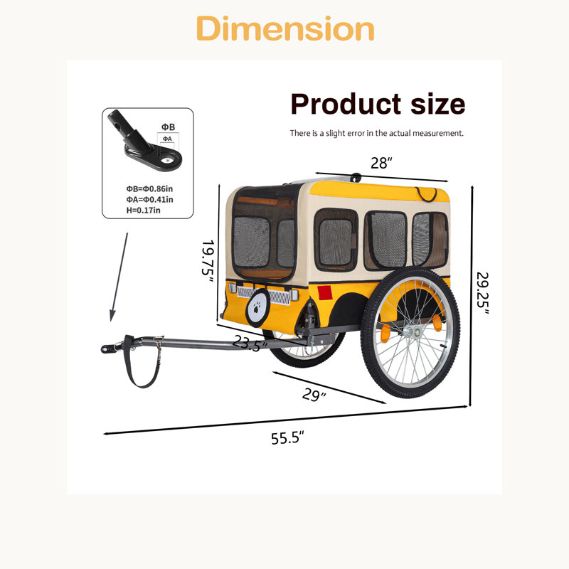 Grande remorque à vélo pliante pour chiens - roues 20 x 2 1/8 po, structure en acier robuste, conception spacieuse, vélo tout-terrain