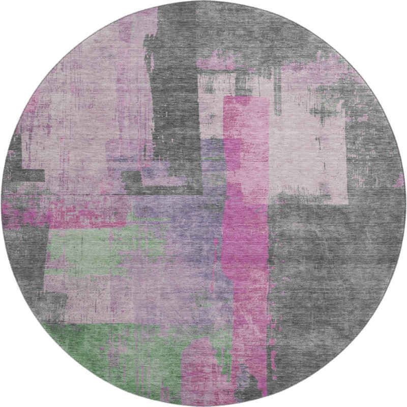 Premium Machine Washable Mayfield AMF1779 Blocks Rug, Round 8'