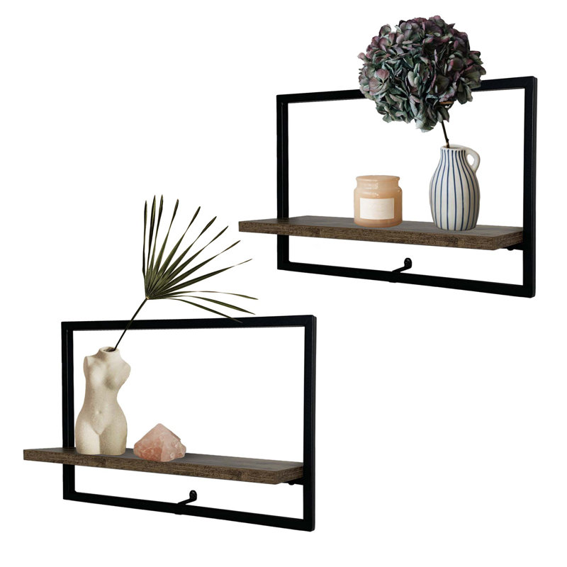 2 Piece Metal Floating Shelf, 11.2" H x 17.7" W x 4.9" D, Gold