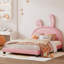 Lit plateforme double tapissier avec ornement en forme de lapin, rose, lit double