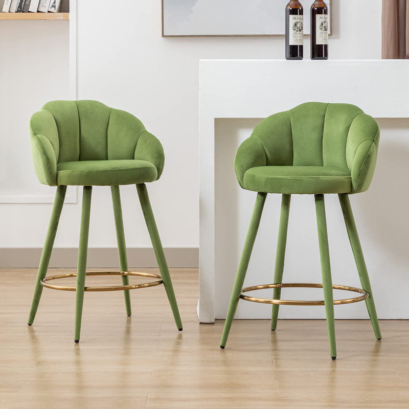 Bannan Upholstered Counter Stool with Metal Frame, Green