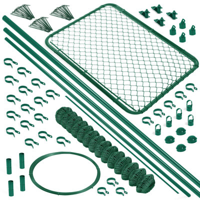 5ft. x 54ft. Fencing DIY Set, 9 Gauge Green Vinyl Coated Chain Link Fence Kit w/Fence Fabric, Gate, Posts, Top Rails & Hardware