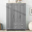 Armoire de rangement à trois portes avec armoires et deux tringles de suspension, gris