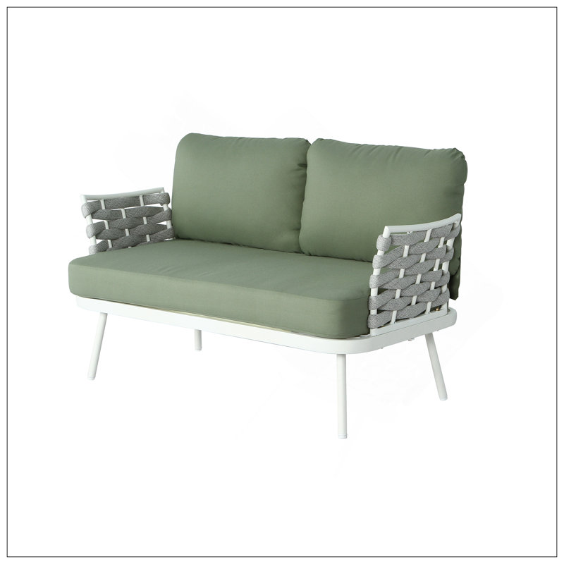 Mariano Steel Loveseat And Table Set, Durable And Stylish For Outdoor Relaxation In Off White And Green, Green