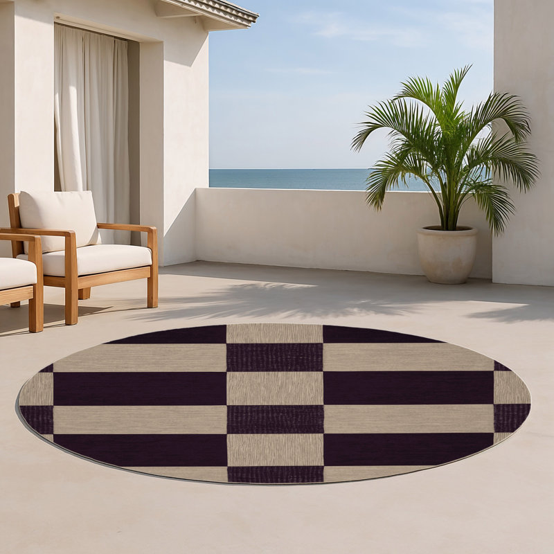 Tapis d'intérieur et d'extérieur à carreaux gris, Rond 5 pi