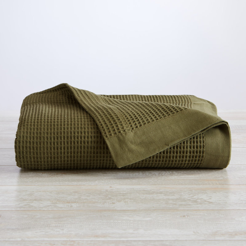 Couverture d'été 100% coton tissé gaufré léger, Vert olive, Très grand
