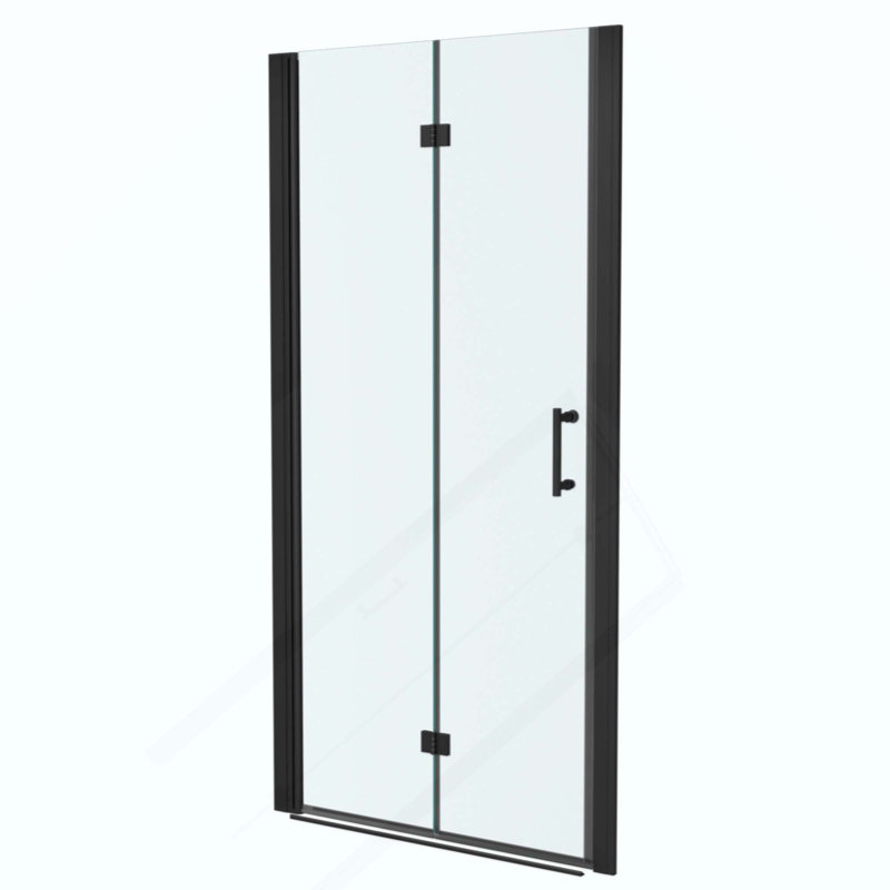 Porte de douche pliante sans cadre avec verre trempé, 1/4 po (6 mm), Noir mat