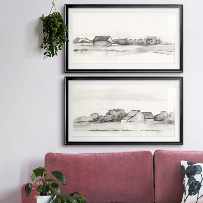 Wyeth Barn I - Matted and Framed Under Glass, Set of 2, Large Living Room Wall Art
