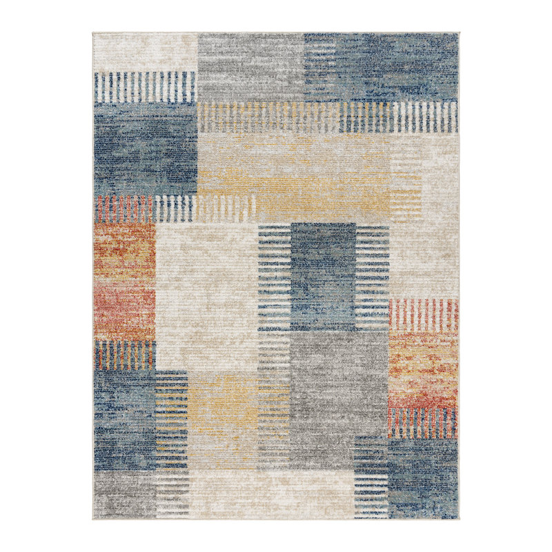 Tapis bleu / ivoire / orange Winsor Julien, Rectangle 8 pi 8 po x 13 pi 1 po