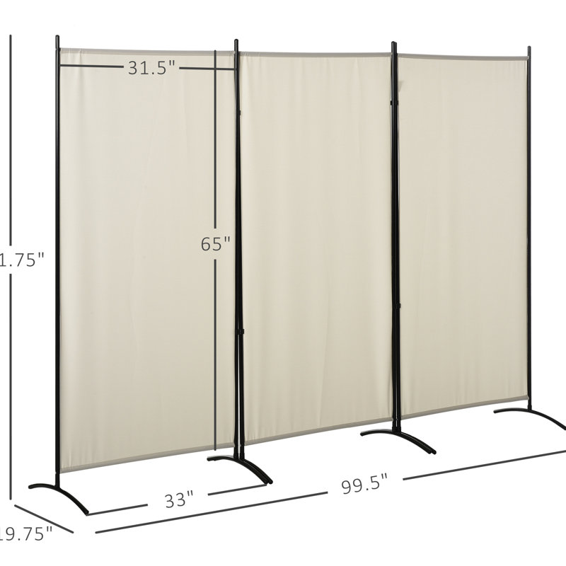 Paravent 6 'à 3 panneaux, barrière de confidentialité beige. Pliage à double charnière. Structure en métal. Gain de place. H 73,18 po x L 99,5 po x P 20,02 po. Décoration intérieure pliable.