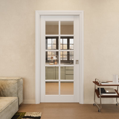 36 po x 80 po avec porte à 10 poches en verre transparent avec serrure argentée, plaque de porte en verre de sécurité trempé transparent, pouvant être peinte et imperméable, combinaison pour garde-robe, portes de garde-manger, portes de chambre à coucher