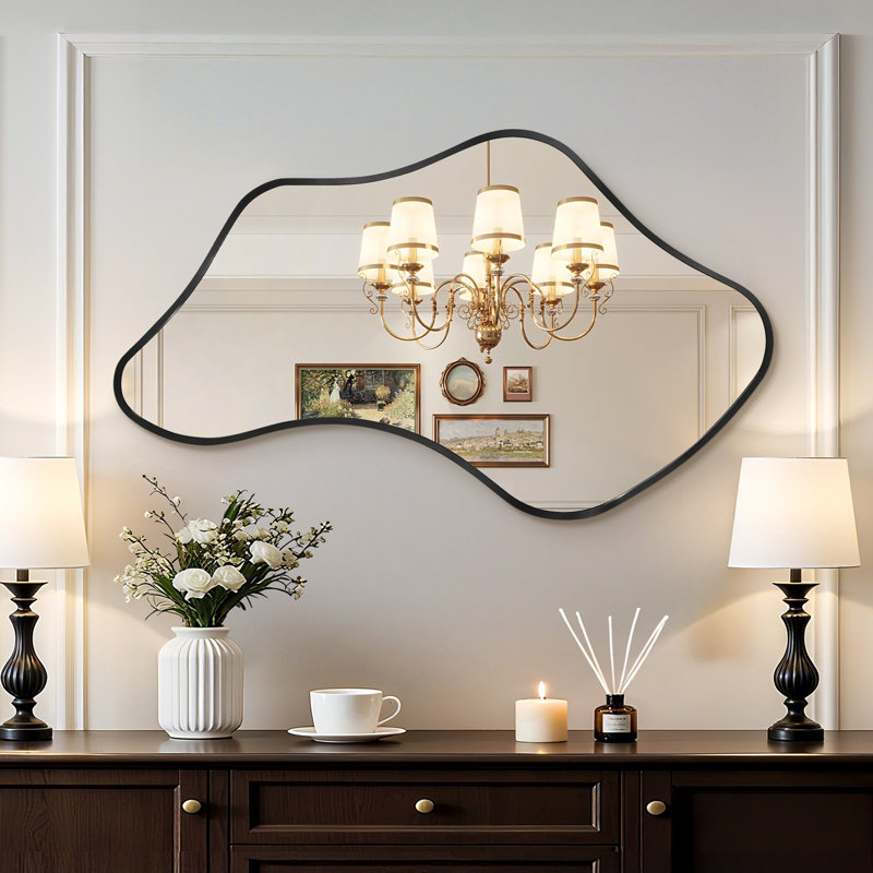 Aluminium Asymmetrical Mirror, Black, 90 cm H x 50 cm W