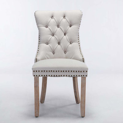 Linen Upholstered Dining Chair Set with Tufted Upholstered Back,Nailed Head