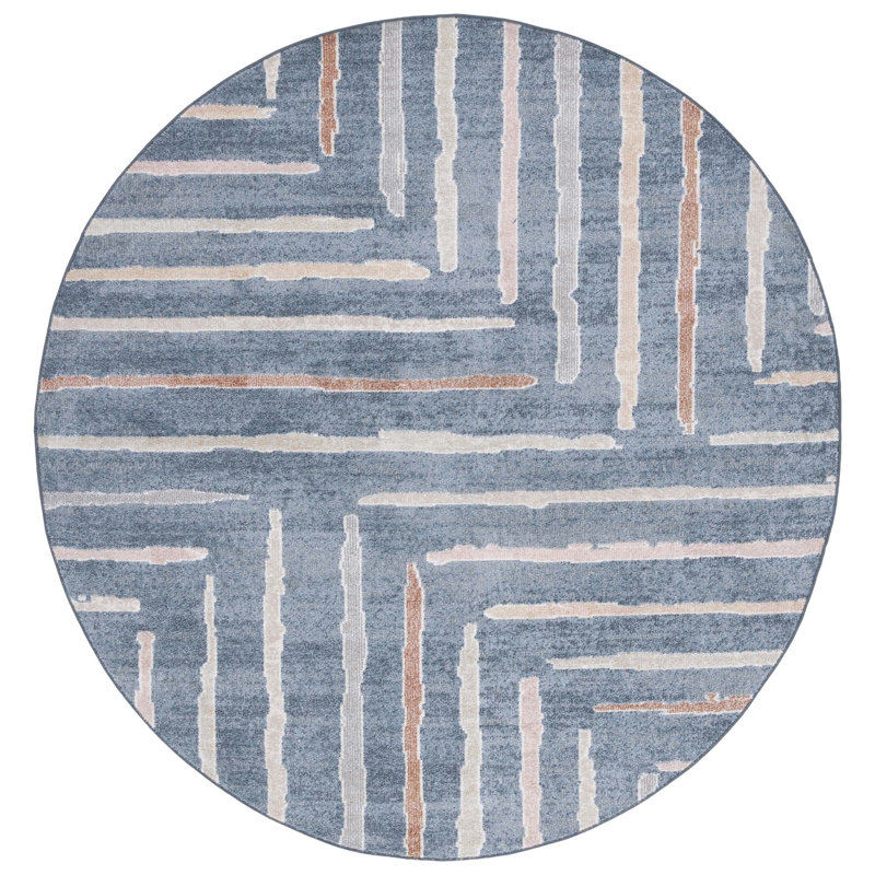 Tapis lavable bleu / ivoire Setebos, Rond 6 pi 7 po