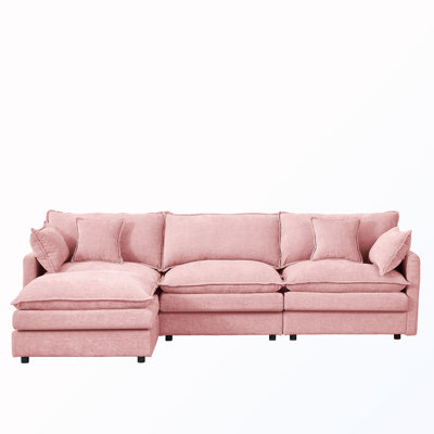 L-Shape Chenille Sectional Couches with Movable Ottoman