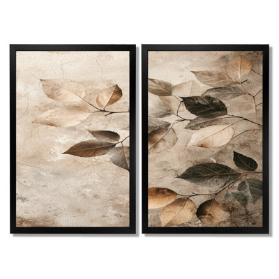 «Taupe Leaves Mosaic Collage», ensemble d'art mural encadré à feuilles