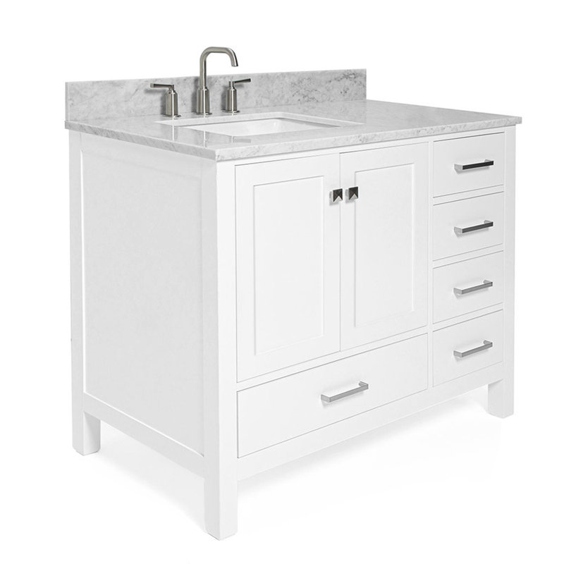 Flynt 43'' Single Bathroom Vanity with Carrara Marble Top, White